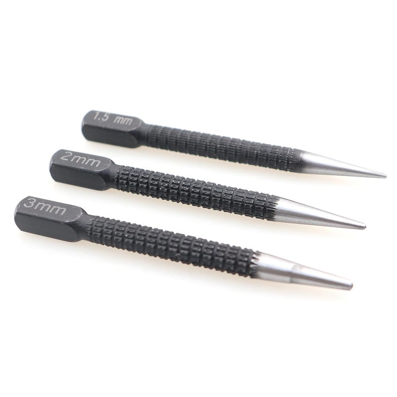 ZHYOHEN 3PCS Black High Carbon Steel Centre Punch Drill Kit 1.5/2/3mm Mechanical Maintenance Installation Positioning Tool for Metal and Wood Openings - Image 3